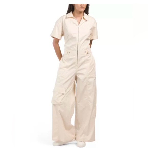 Zara Women’s Cotton Zip Up Cargo Wide Leg Relaxed Fit Jumpsuit - Picture 1 of 4